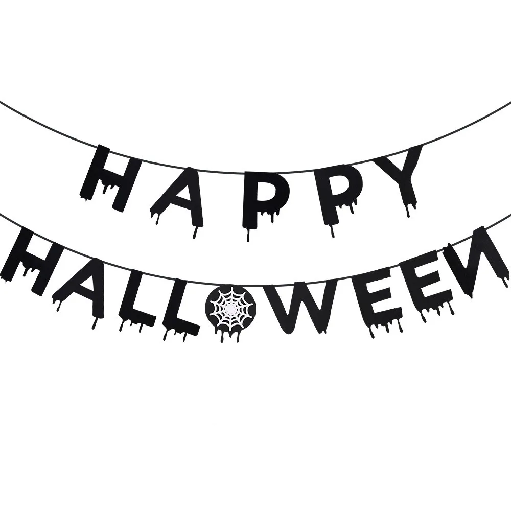 Nonwoven Halloween Flower Pulling Devil's Eye Spider Halloween Flag Decoration Plastic Web Paper Pumpkin Letter Flag Party