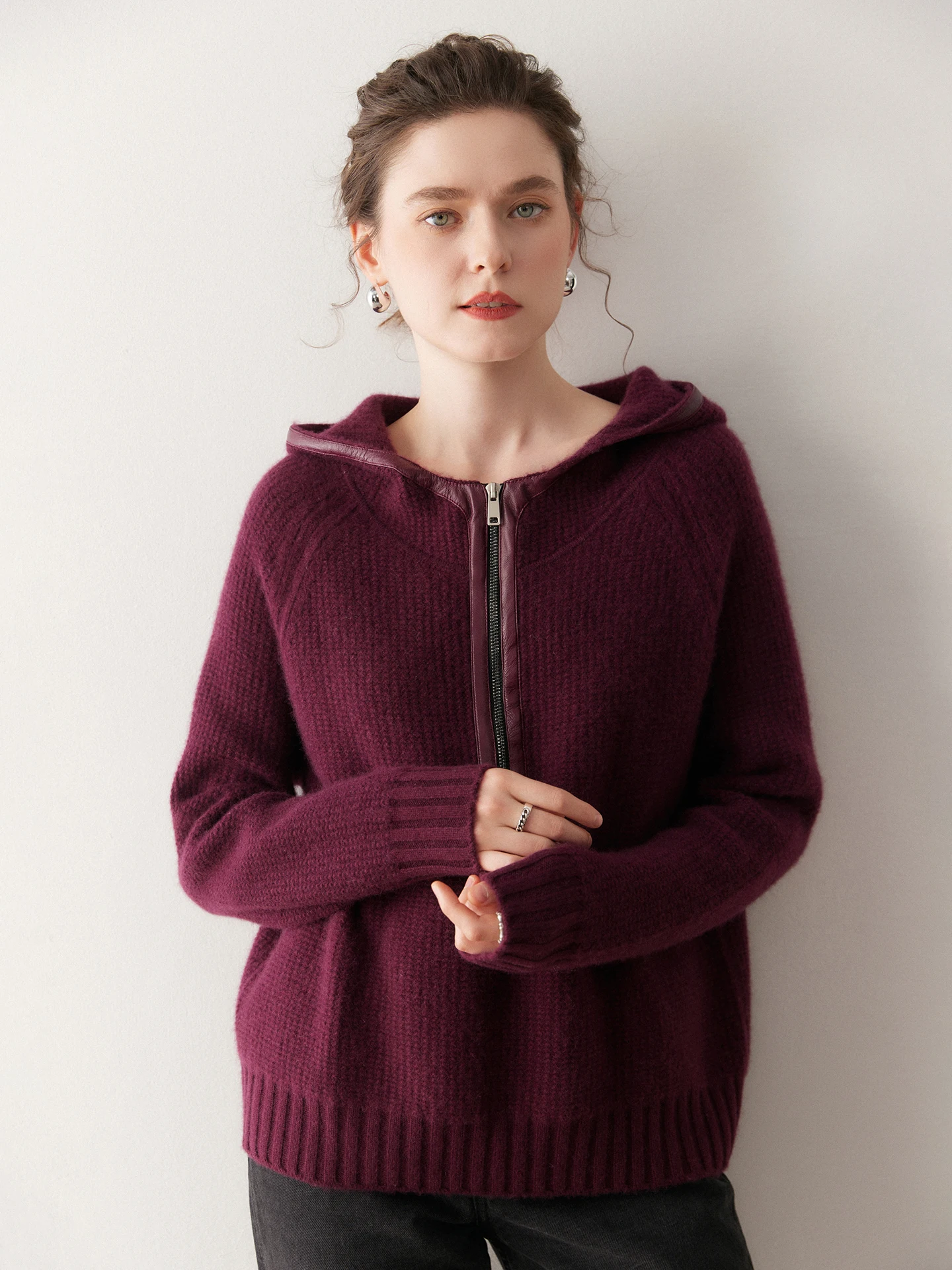 

Soft Knitted f Zipper Splicing Woolen Sweater Women's Faionable Autumn Winter Thiened Warm Long Sve Hooded Top