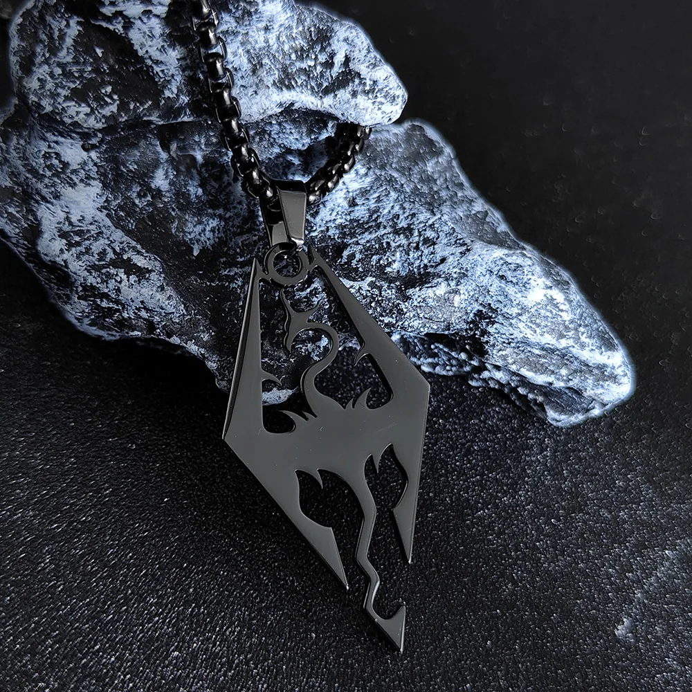 Gothic Witchcraft Dragon Pendants Satan Viking Wolf Owl Wizard Necklace Stainless Steel Goth Dragon Black Men‘s Necklace Jewelry