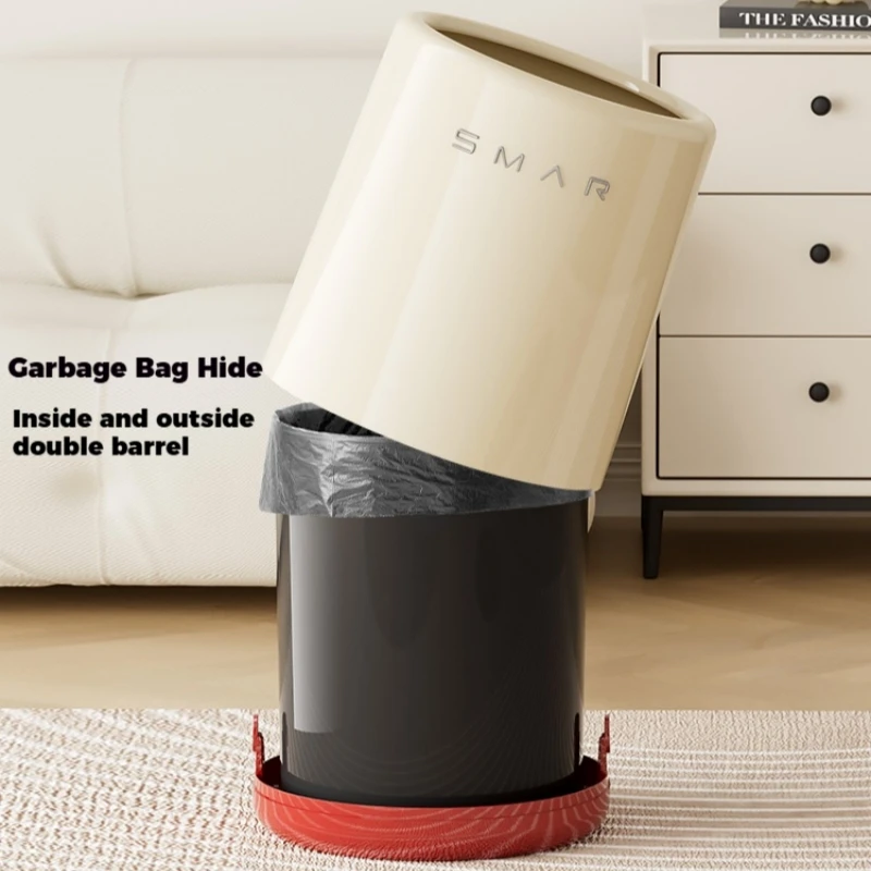 13L Nordic Style Trash Can Dual-layer Trash Bin Round Kitchen Trash Can Waste Bin for Living Room Bathroom Storage Bin Home Use