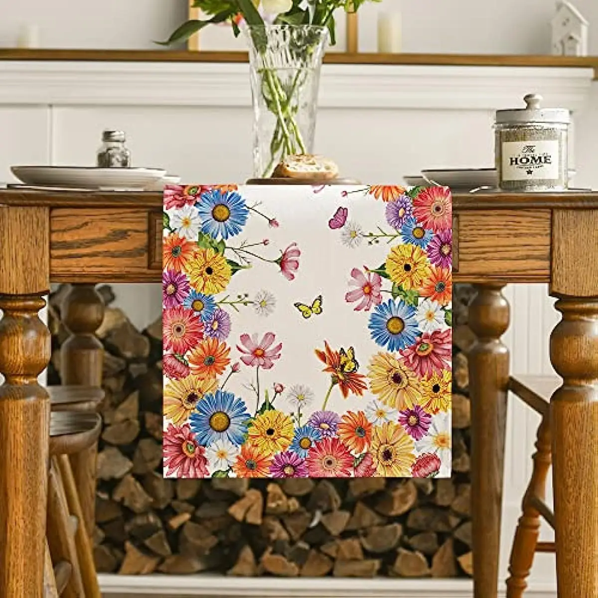 Spring Bloom Flowers Daisy Butterfly Table Runner Seasonal Kitchen Dining Table Home Decoration Wedding Party Decor Tablecloth