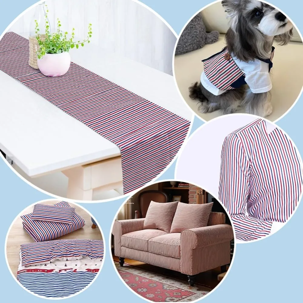 57 بوصة × 1 ياردة نسيج قطني مخطط أحمر/أبيض/أزرق قماش مخطط بواسطة خطوط الفناء قماش غير مرن لخياطة اللحف #5