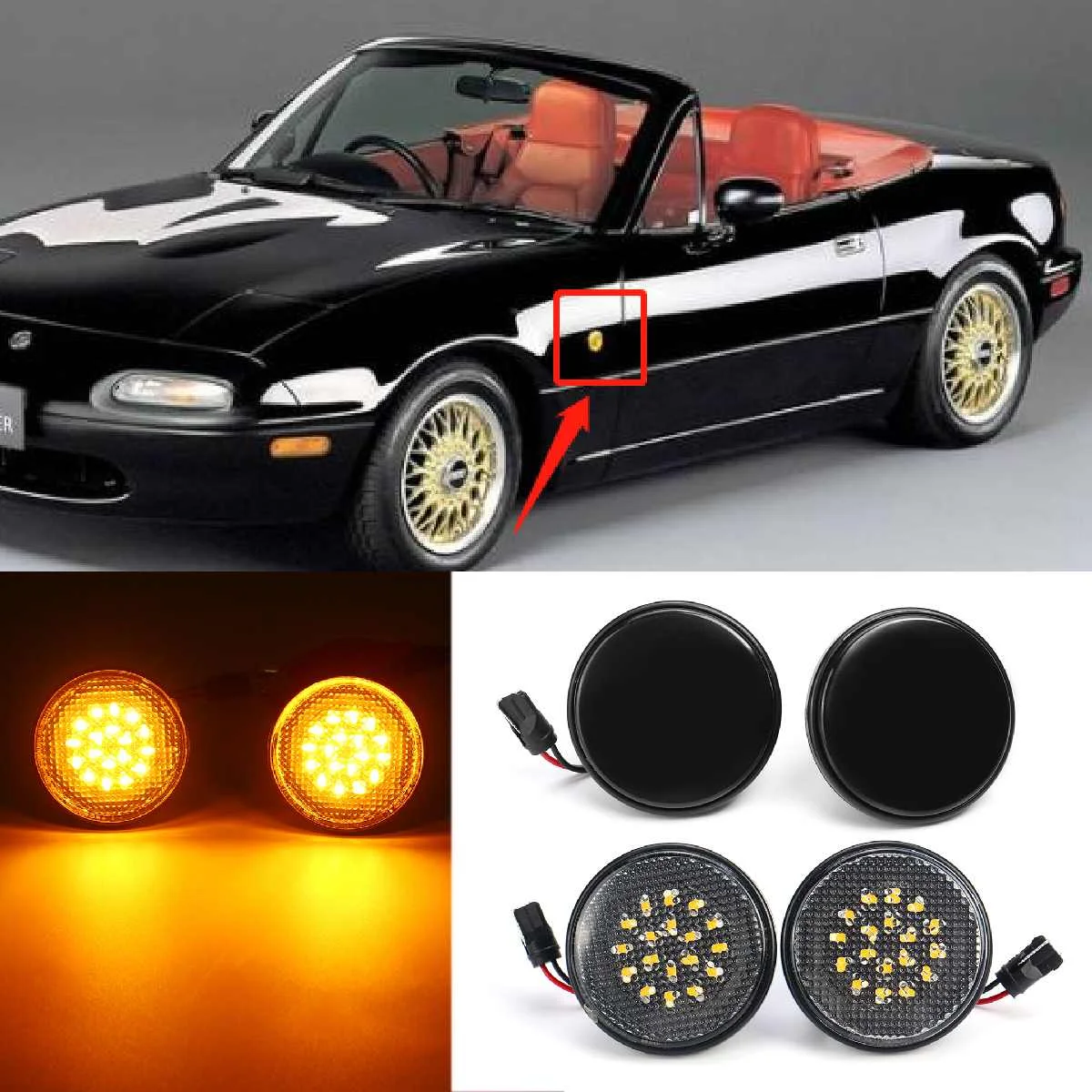 2pcs LED Side Marker Lights Turn Signal Light Side Repeater Lamp 12V Panel Lamp Blinker for Mazda MX-5 Mk1 Mk2 Mk3