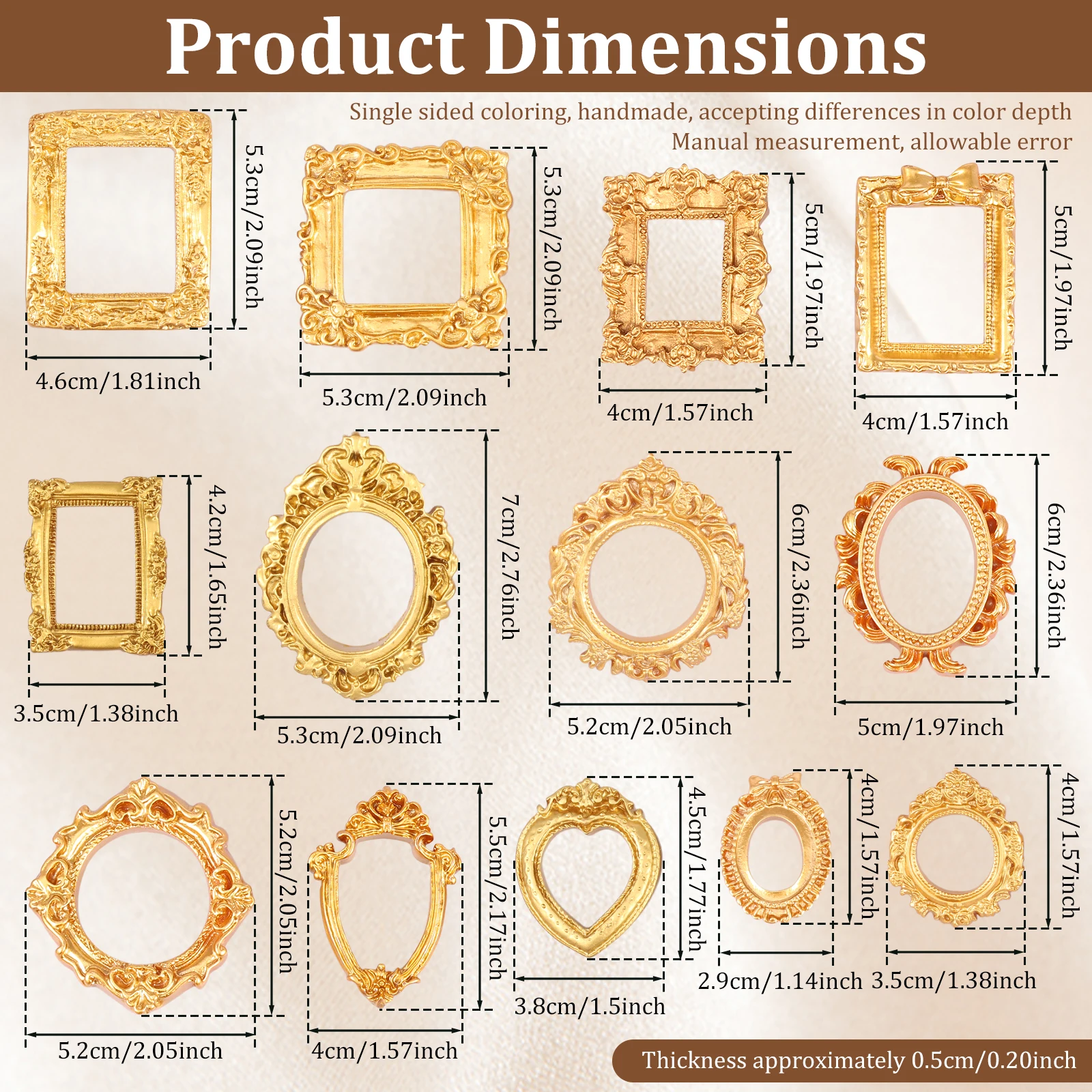 25/52Pcs Vintage Resin Mini Picture Frame Silver Gold Black White Small Photo Frame DIY Tiny Picture Frames for Phone Case Decor