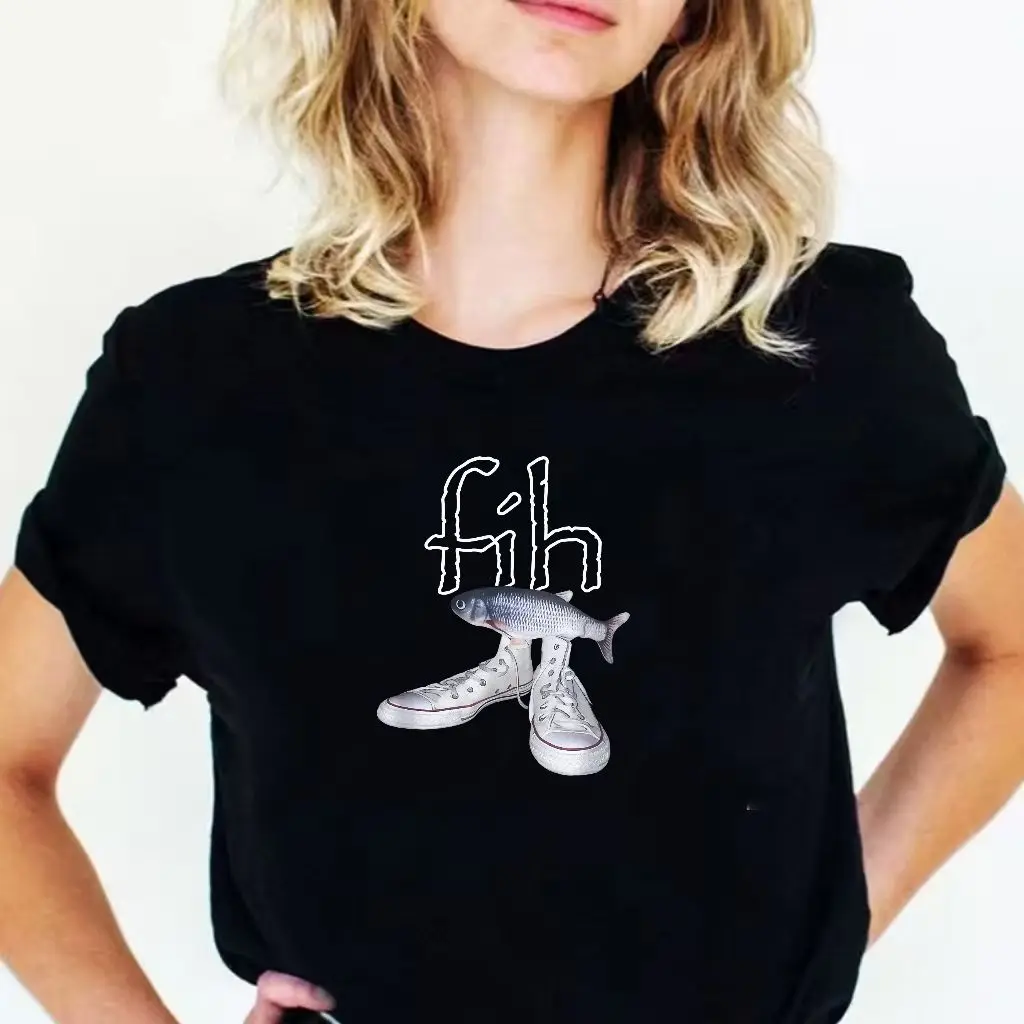 

New Style Fih Shoes Graphic T Shirts Funny Misspelled Fish Meme T-shirtsWomen Casual Fashion Short Sleeve T-shirt
