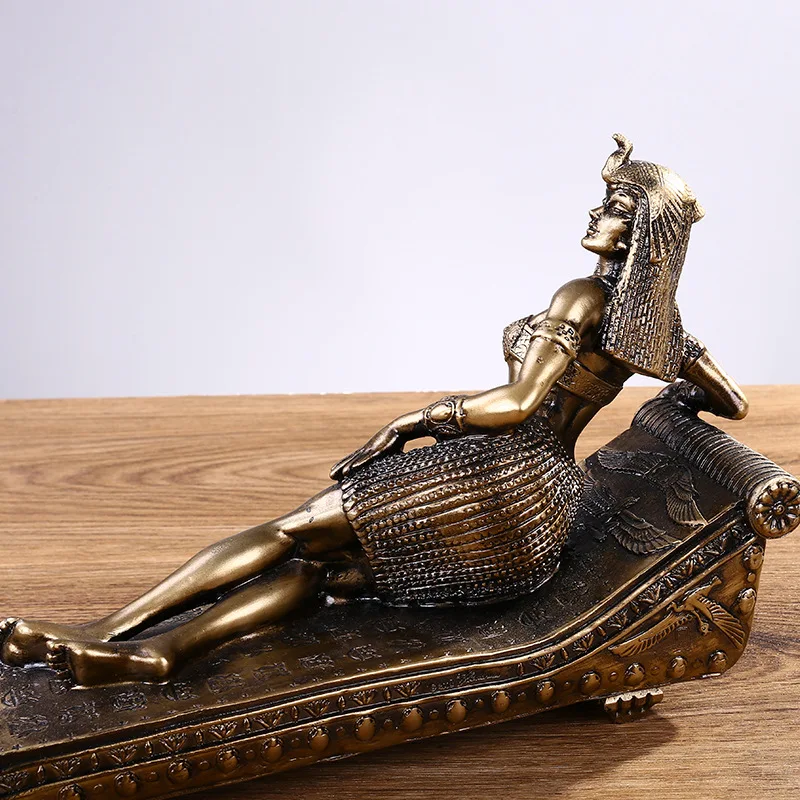 Egyptian Pharaoh Statue, Ancient Cleopatra Sculpture Decor for Home Shelf Desk, Retro Bronze Finish Resin Collectible Art Gift