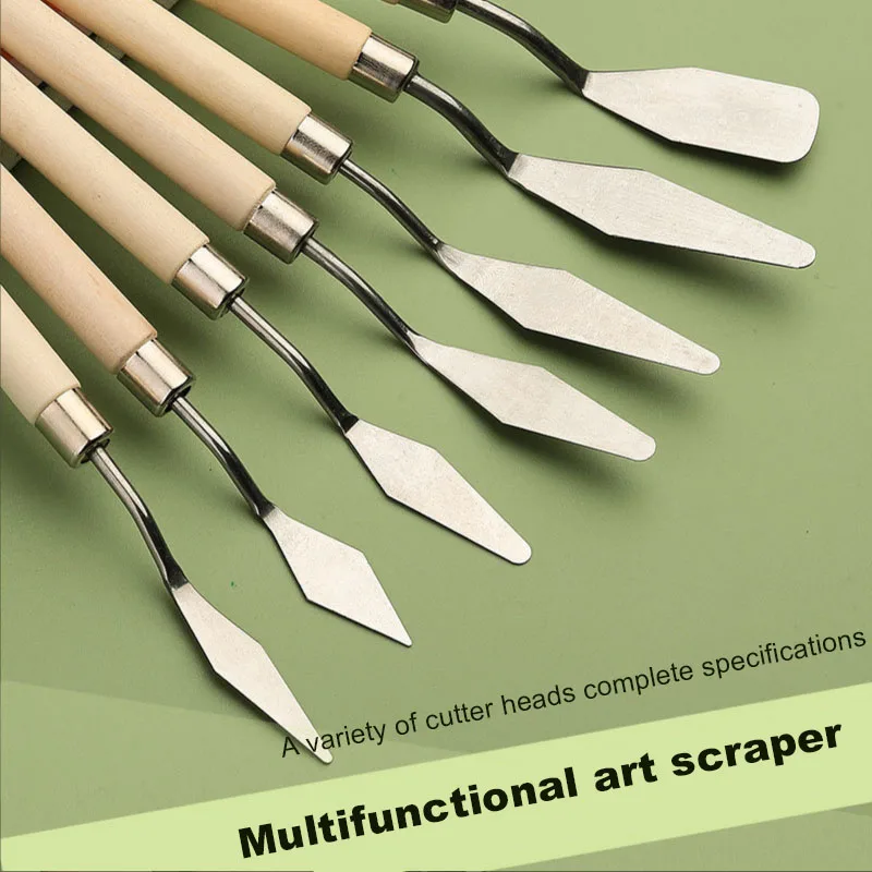 1 Pcs Student Art Oil Painting Scraper Wood Flat/Tip Head Stainless Steel Pick Knife Gouache Pigment Pointed Color Mixing Shovel