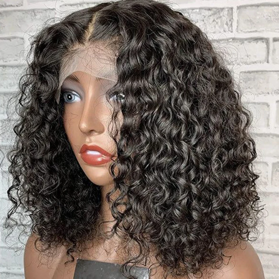 Sleek 13*6*1 T Part Deep Wave Lace Front Human Hair Bob Wigs Lace Front Wig PrePlucked Transparent Peruvian Deep Curly Bob Wig