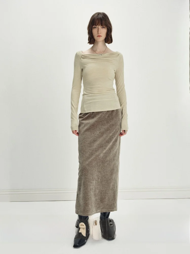 

Original Comfortable Knitted Long Sve T-irt Wool Blend Yarn Twist oulder Two-Way Wear Design Casual Slim Fit Pure Color