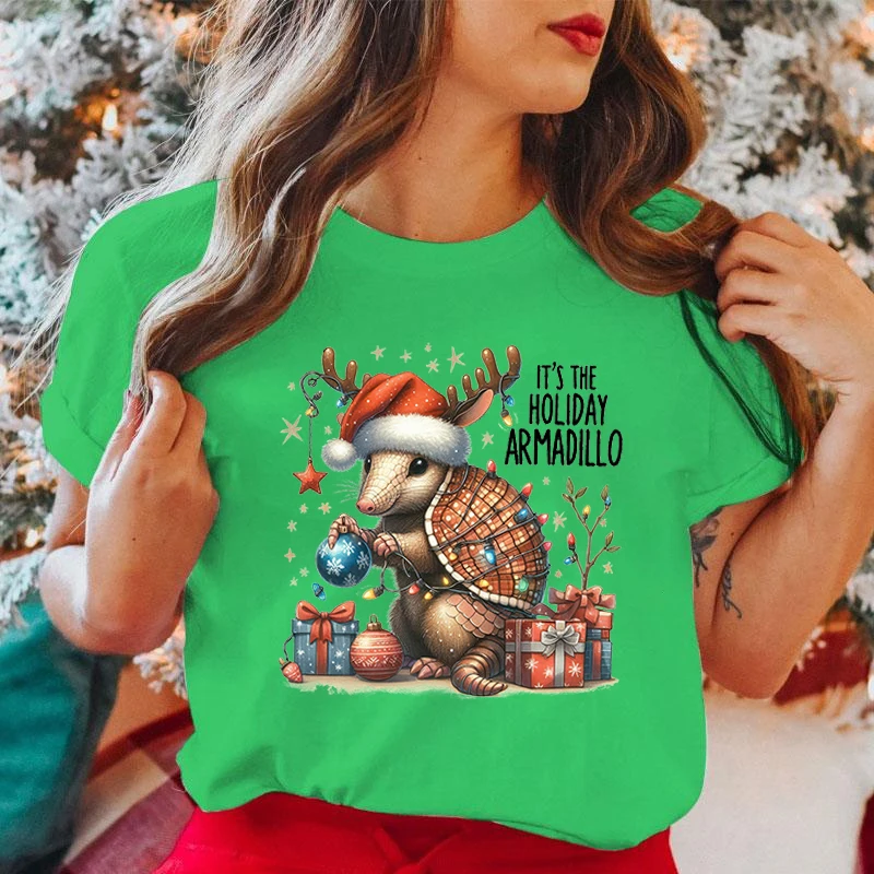 New Christmas It'S The Holiday Armadillo Print T-Shirt Men Women Fashion Short Sleeve Casual Summer Tops Tees