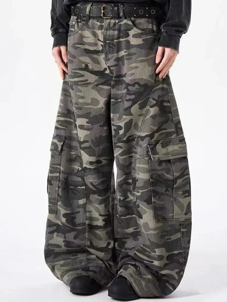 Camouflage Men Wide-Leg Cargo Pants 2025 Autumn New Trendy Contrast Color High Street Male TrMZDG
