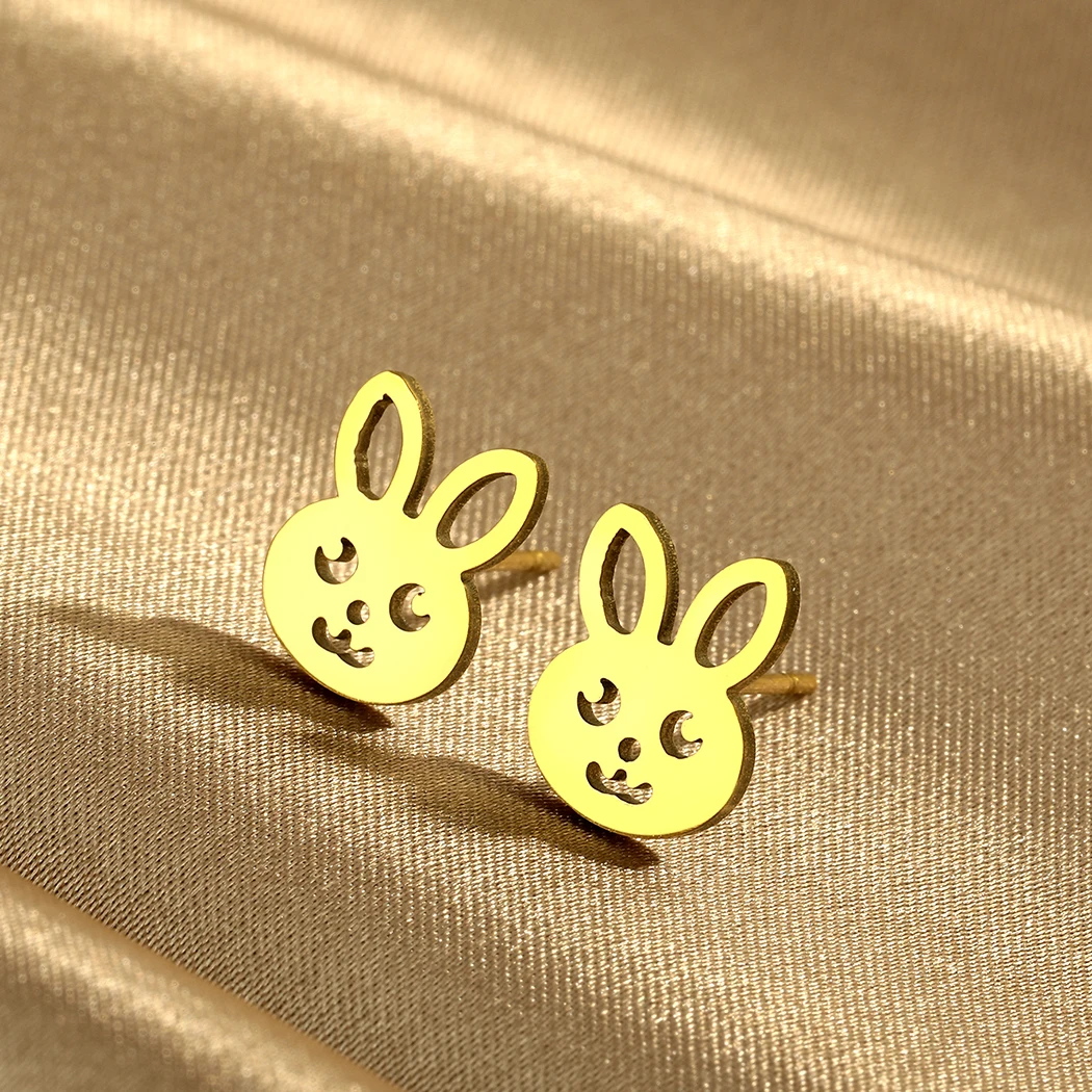 CHENGXUN Rabbit Gold Studs Cute Bunny Earrings Rabbit Animal Shaped Stud Earrings Handmade Animal Jewelry Thoughtful Gift