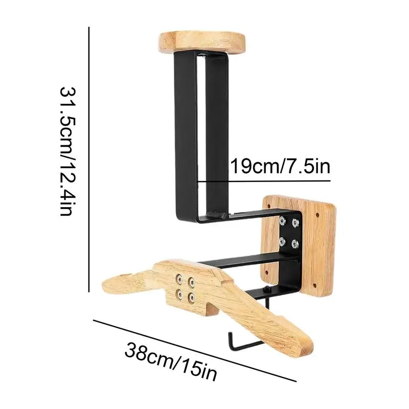 Rack de montagem na parede de madeira para capacete de motocicleta, cabide de acessórios para motocicleta, rotação de 180 graus, rack de exibição de chapéu resistente