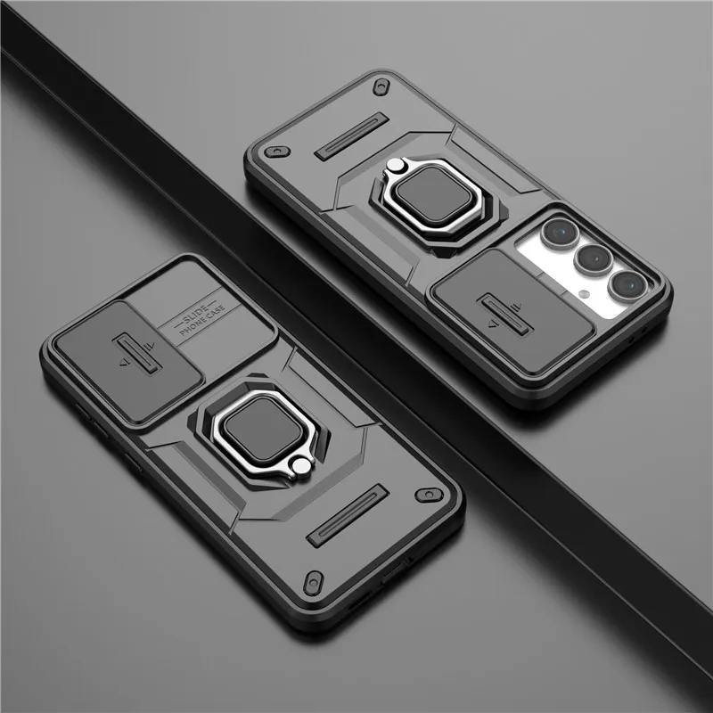 

For Samsung Galaxy S24 FE Cover For S23 S24 Plus S24 FE Case Lens Push window Armor Holder Magnetic Shockproof Protective Bumper