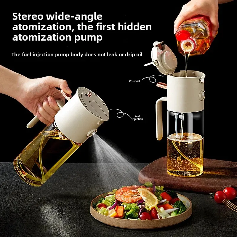 Three-in-one no-lid oil dispenser kitchen glass oil bottle household glass bottle leak-proof multifunctional spray bottle