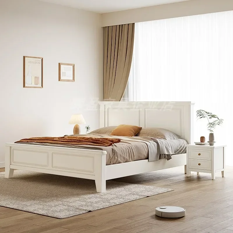 Nordic white solid wood bed modern simple 1.8m double 1.5m light luxury master bedroom high box storage