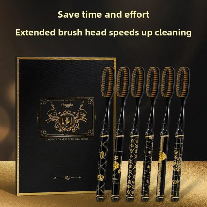 

【Gift Box 6-pack】 High luxury hot stamping gift box toothbrush hot stamping process handle ultra-fine soft fur to care for gums
