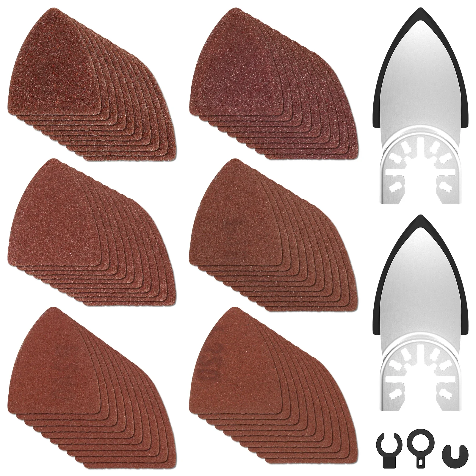 

62Pcs Oscillating Multi Tool Sanding Pad Finger Sandpaper 60/80/120/180/240/320 Grit Hook and Loop Sandpaper Sets