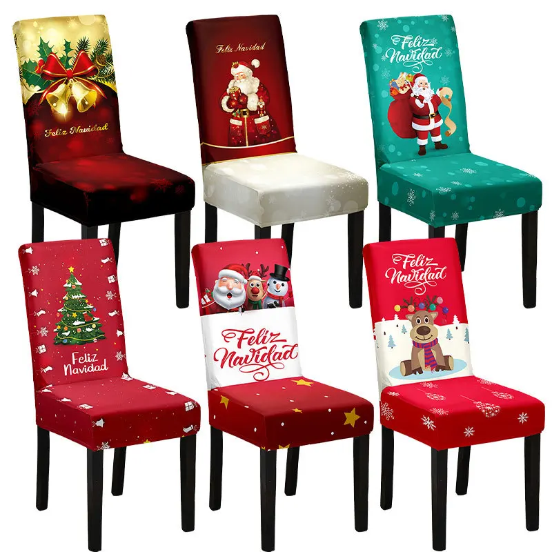 Digital Printed Christmas Chair Cover All-Inclusive Holiday Decor Dust-Proof Dining Table Elastic Chair Cover Christmas Supplies