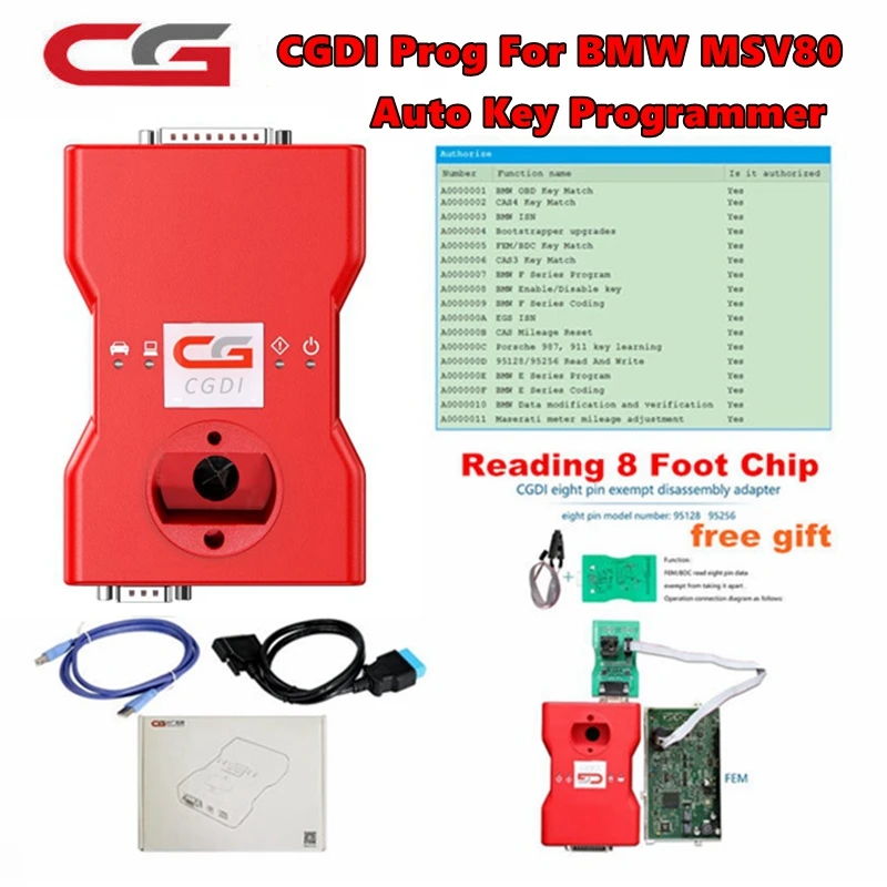 

CGDI For BMW MSV80 Artifact Free 8 Pin Chip Adapter Key Programmer + Diagnosis Tool+ IMMO Security 3 IN 1 CGDI Prog For BMW