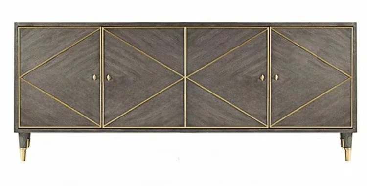 خزانة تلفزيون من الخشب الصلب الفاخر الأمريكي الخفيف، مجموعة طاولة القهوة، خزانة تخزين بسيطة بأربعة أبواب #4