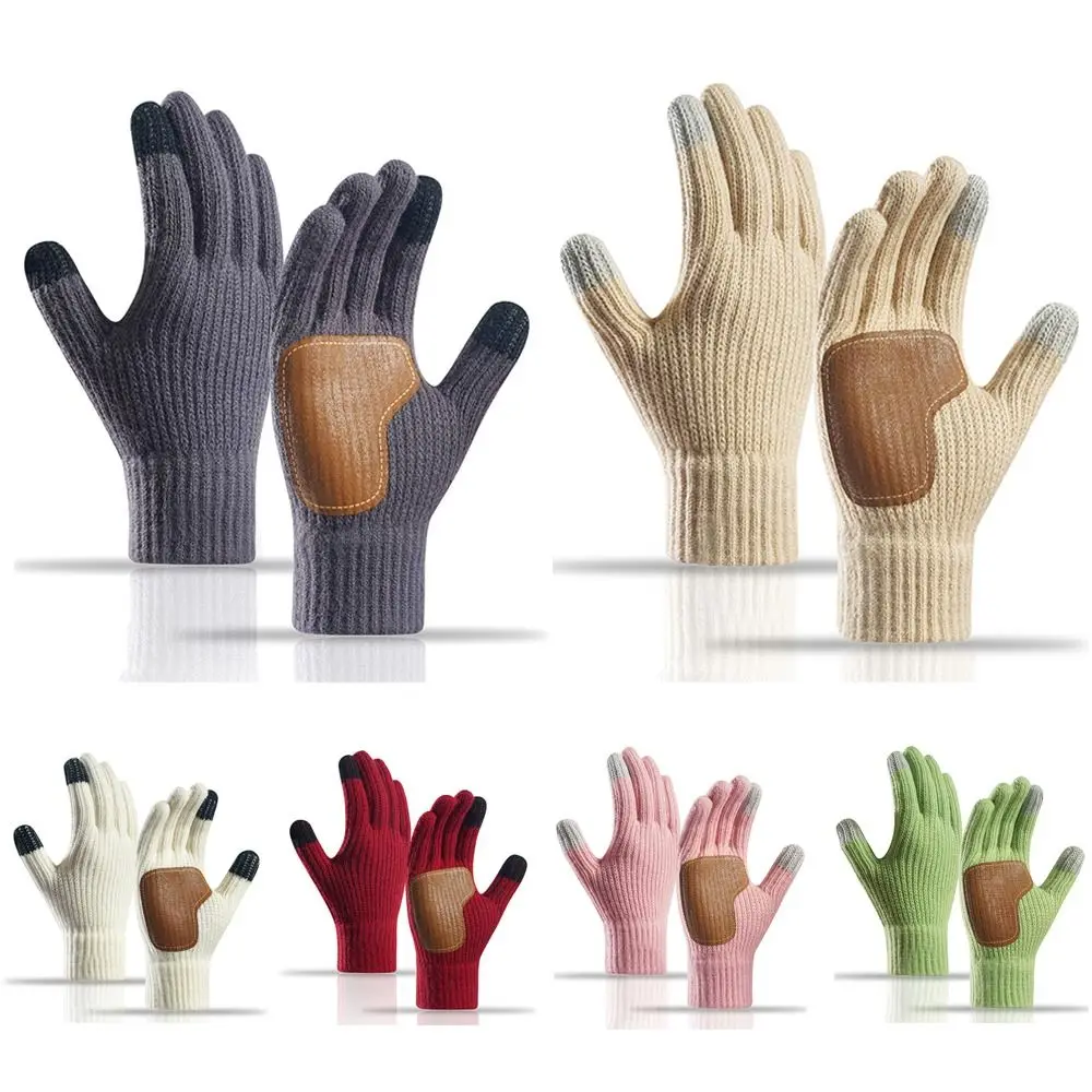 Fashion Knitting Warm Gloves Thicken Touch Screen Knitted Mittens Solid Color Stretch All Finger Gloves for Women Girls