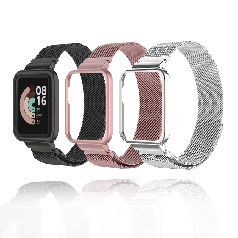 Correa para Xiaomi Redmi Watch 2 Lite 3, banda activa Mi Watch con funda protectora de Metal, parachoques, pulsera de bucle magnético para Redmi