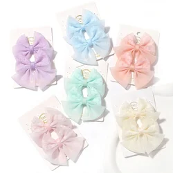 2pcs/set Lovely Bow Hairpins Solid Color Gauze Bows Clip for Kids Sweet Soft Hair Clips Pink Princess Girls Hair Accessories