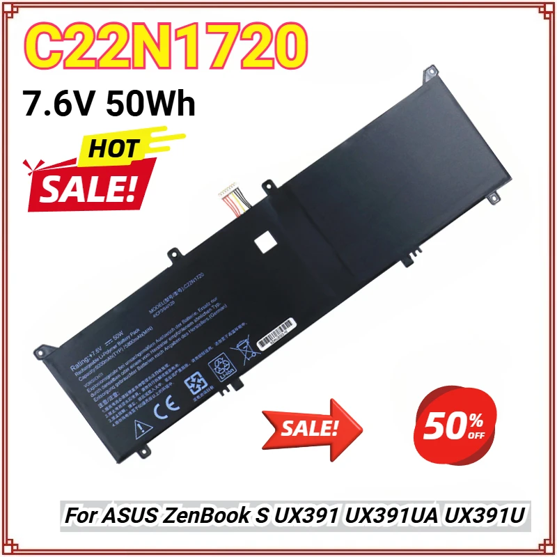 

New C22N1720 Laptop Battery for ASUS ZenBook S UX391 UX391U UX391UA UX391UA-xb71 UX391UA-xb74t 7.6V 50Wh Replacement Battery