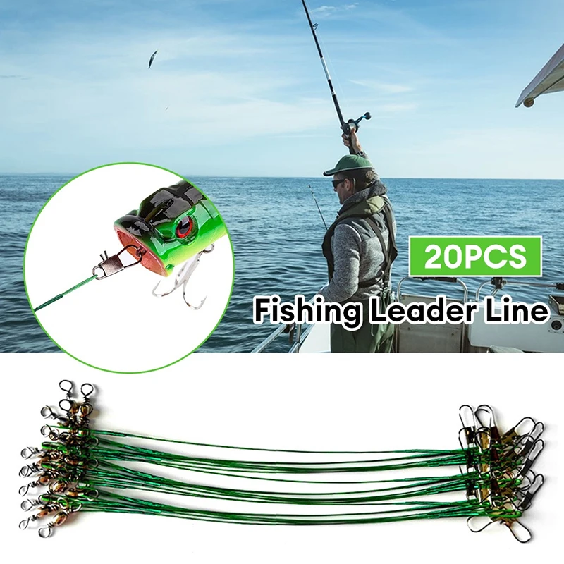 20PCS Anti Bite Steel Fishing Line Steel Wire Leader With Swivel Fishing Accessory Lead Core Leash Fishing Wire 10CM-30CM