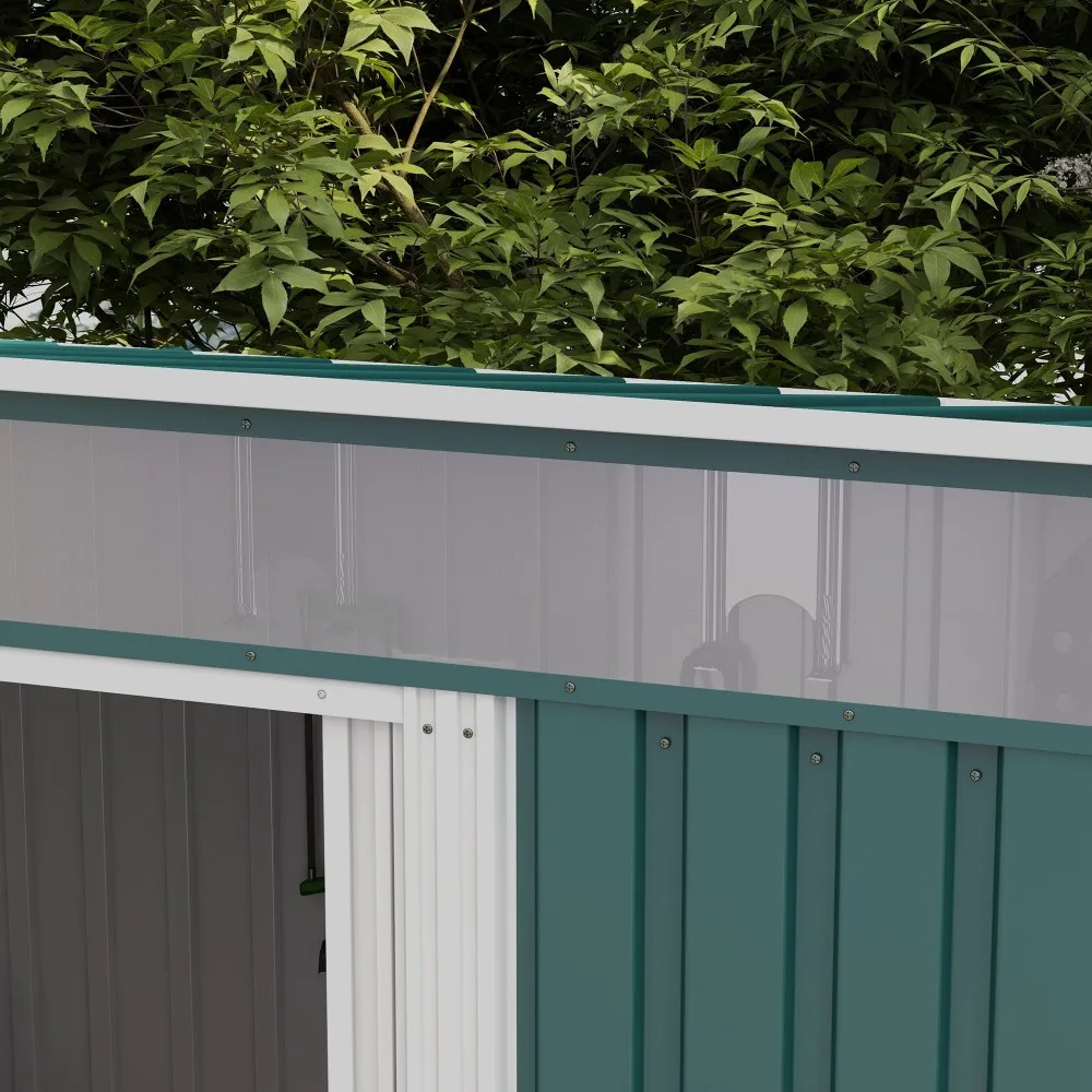 PINGGO 6.5 X 4FT Galvanised Metal Shed with Foundation Kit, Lockable Tool Garden Shed with Double Sliding Doors, Vents, Green