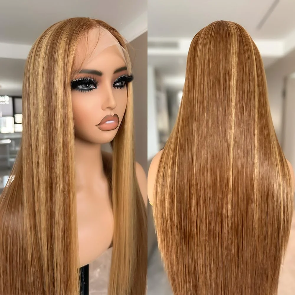 Highlight Ombre 30 inch lace front wigs human hair Cheap on sale Bone Straight 13x6 hd lace frontal wig human hair for women