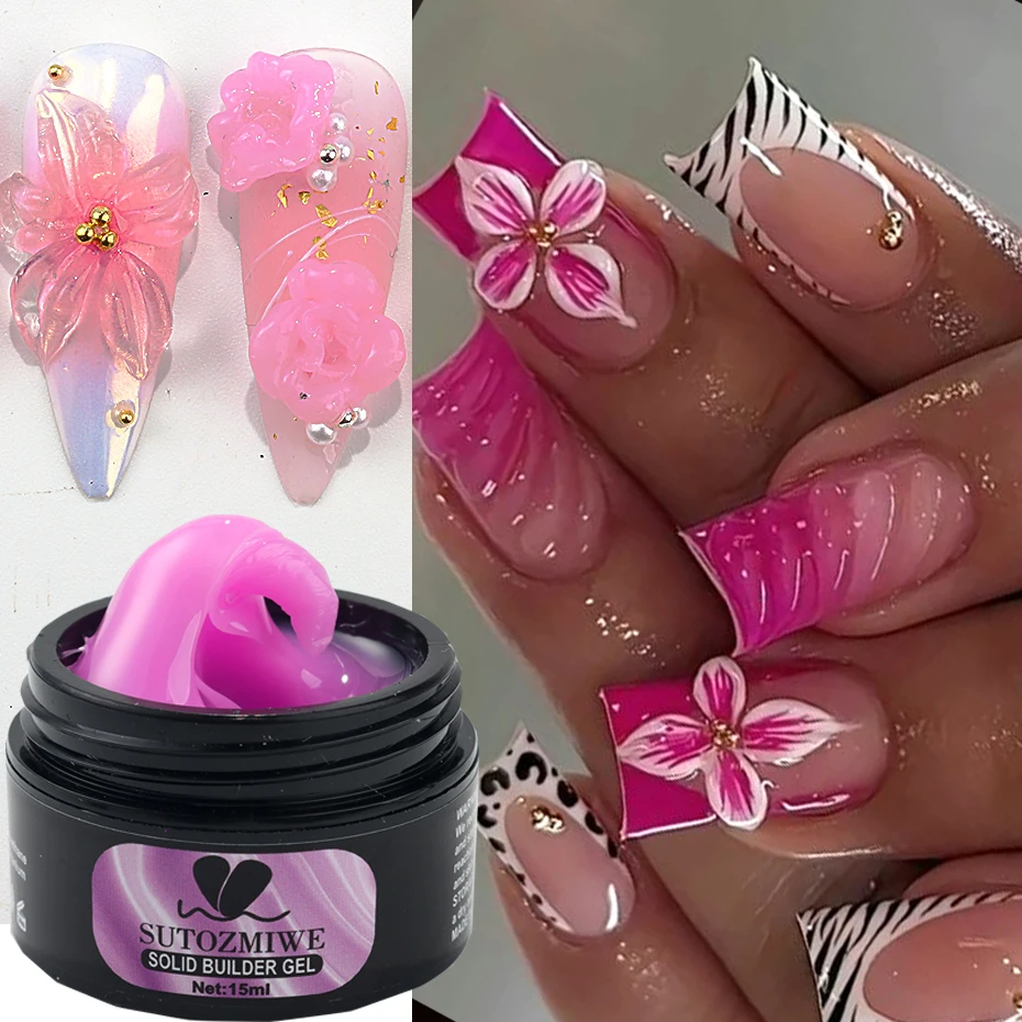 Pink Solid Builder Gel For Nails Hard Gel Extension Builder Nail Gel,Non-Sticky 3D Sculpture Shaping Carving Flower Nail Polish