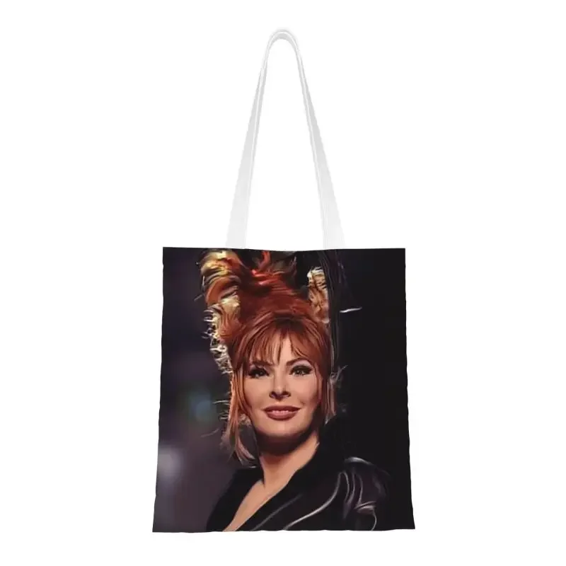 Pretty Mylene Farmer Grocery Shopping Bags Print Canvas Shopper Tote Shoulder Bags Large Capacity Portable French Singer Handbag