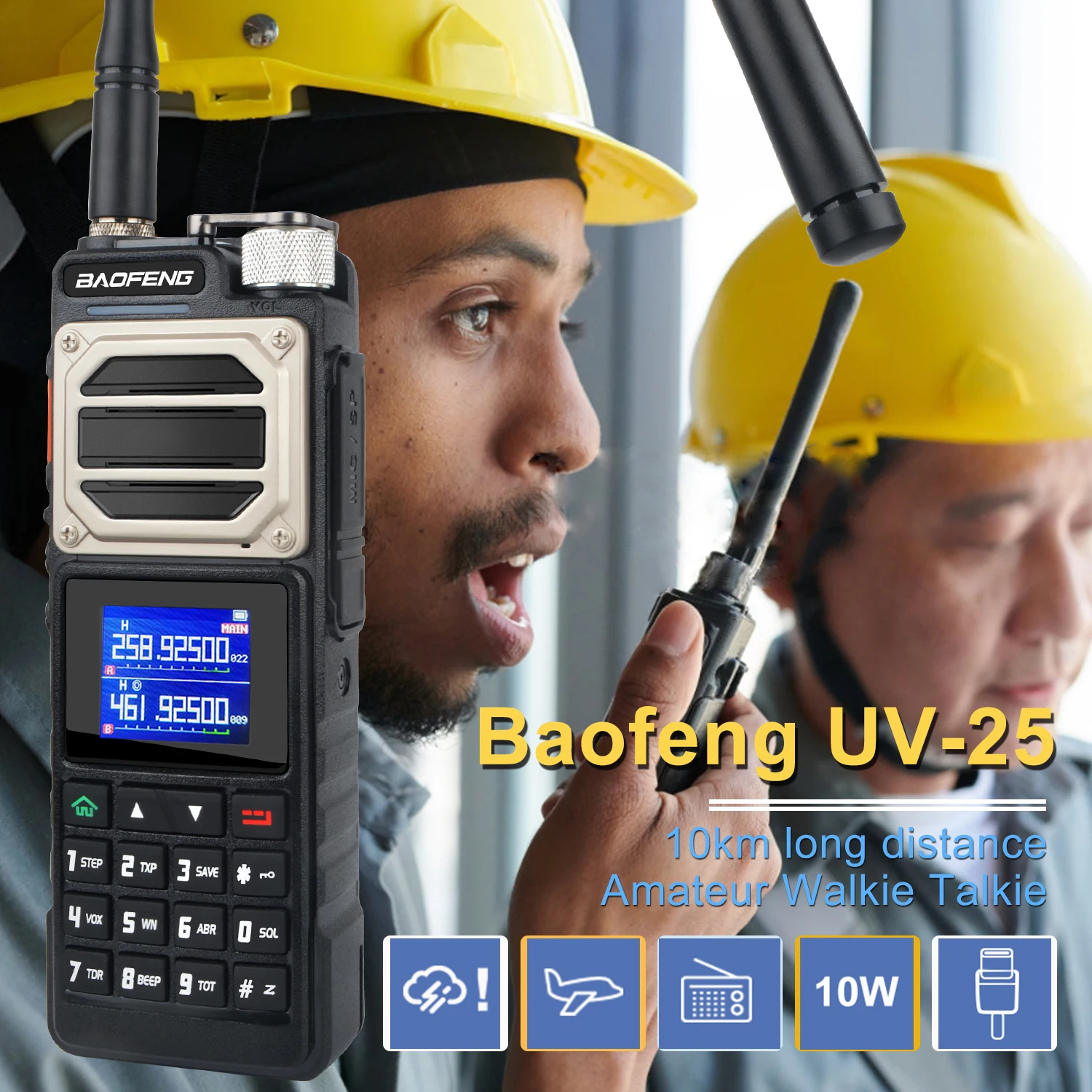 Baofeng UV-25 M Version 6-Band Air Band Rx 3-Band Tx Scrambler 10W Scrambler FM Vox 10km Walkie Talkie W/5200mAh USB-C Akku