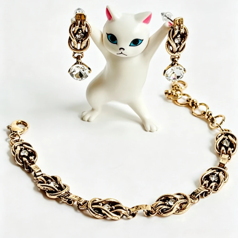 Antique Hollow Twist Knot Bracelet, Necklace, Earrings Tiny Rhinestone Chain Bracelet Vintage Accessories 2026 New Arrival