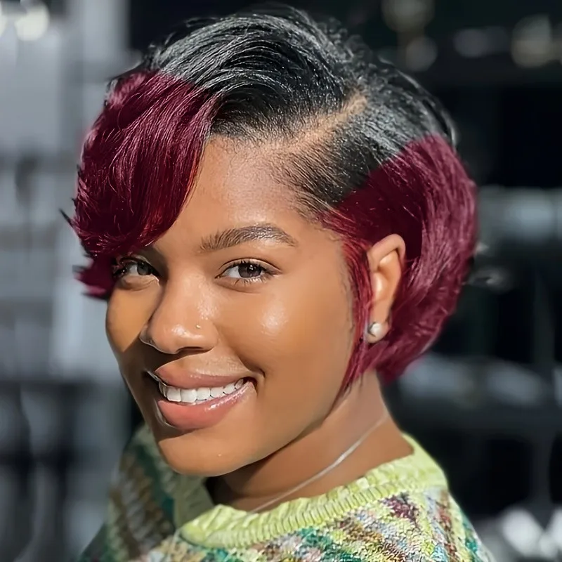 6 بوصة 1b4/اللون البني 150% كثافة شعر ريمي شعر مستعار قصير مستقيم عابث قطع باروكة من شعر طبيعي للنساء الاستخدام اليومي 13x4 شعر مستعار دانتيل