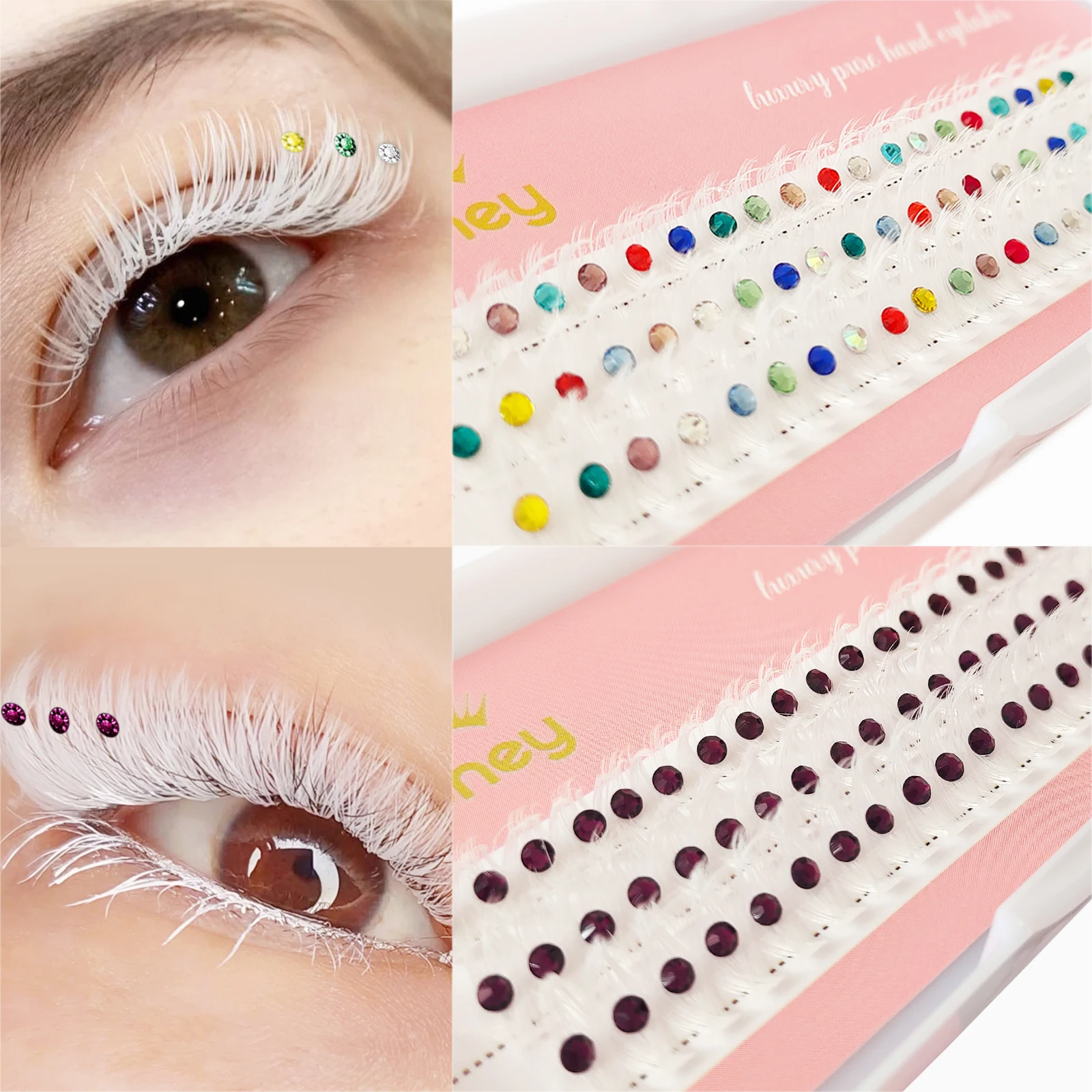 40P Cluster Eyelash Extensions White Pre-made Lashes Purple Diamonds Colorful Shimmery Eyelashes