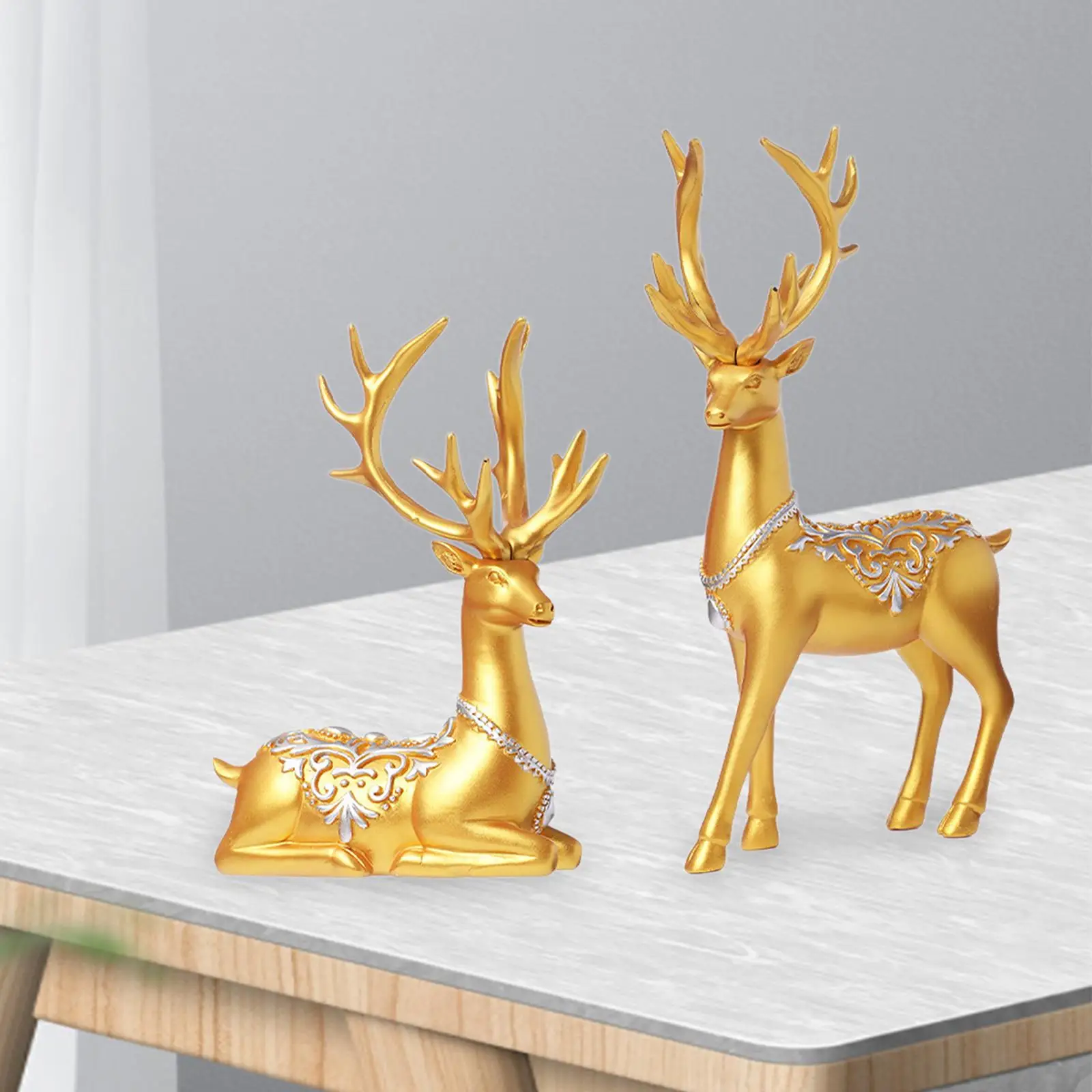 

2 Pieces Elk Figurines Animal Statues Modern for Bookshelf Office Cabinet