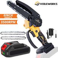 VIOLEWORKS Mini Electric Chainsaw with 2 Chains 6 Inch 2000W Cordless Handheld Chain Saw Rechargeable for Makita 18V Battery