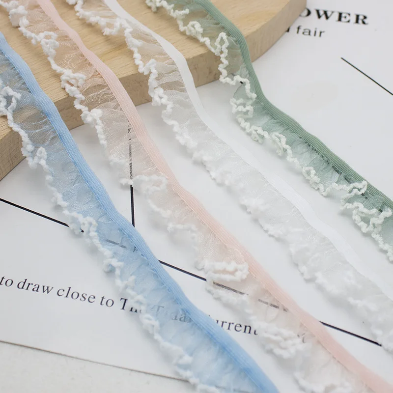2-10Yards Elastic Ruffle Lace Ribbon Sheer Chiffon Trim Lace Ribbon For DIY Apparel Sewing Handmade Accessories