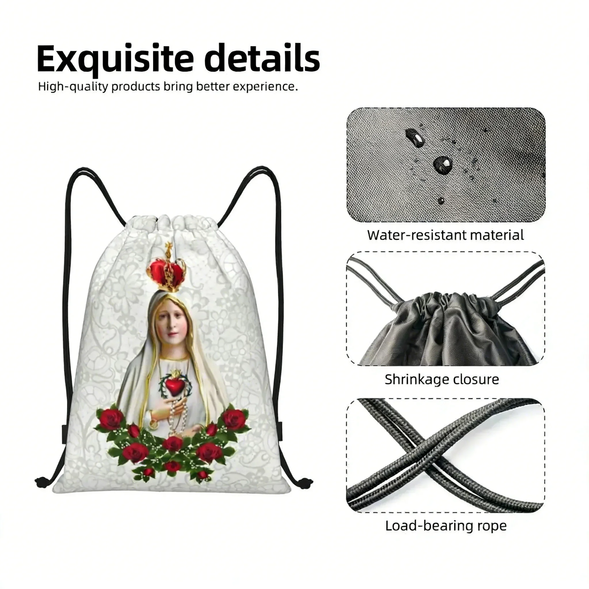 Our Lady of Fatima Virgin Mary Personalized Backpack Proximity Wstring Backpack Portugal Lightweight Rosary Sports Bag
