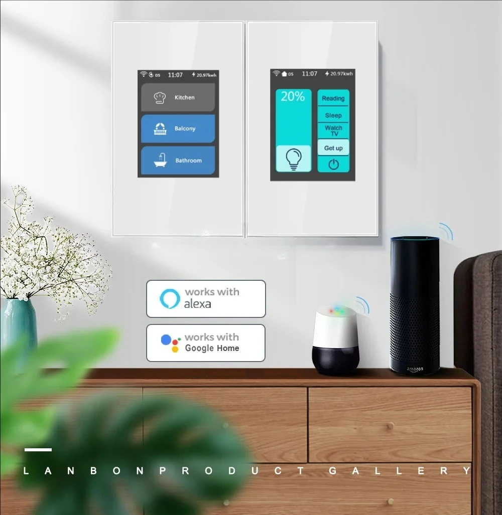 5 all-in-one LCD Wi-Fi switch smart home system with energy consumption LCD display and smart Wi-Fi switch function.
