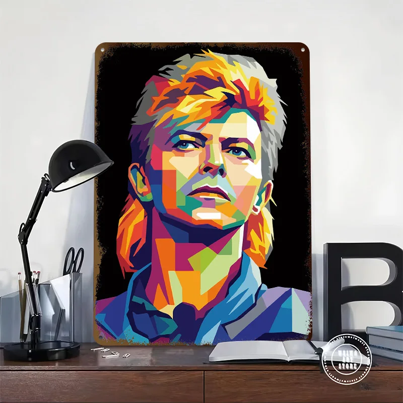 David Bowie Pop Art Portrait 3D Texture Printed Poster Custom Vintage Metal Tin Plate Sign for Wall Art Mancave Decoration House