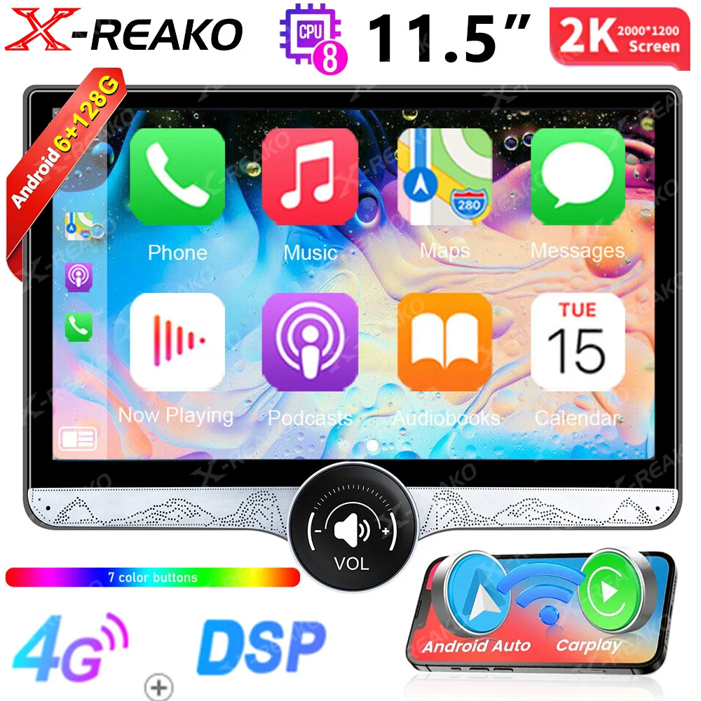 

X-REAKO 11,5 "2K Android автомобильное радио 6 + 128G Мультимедийный видеоплеер Carplay Android Авто WIFI 4G стерео GPS навигация автомобильное аудио