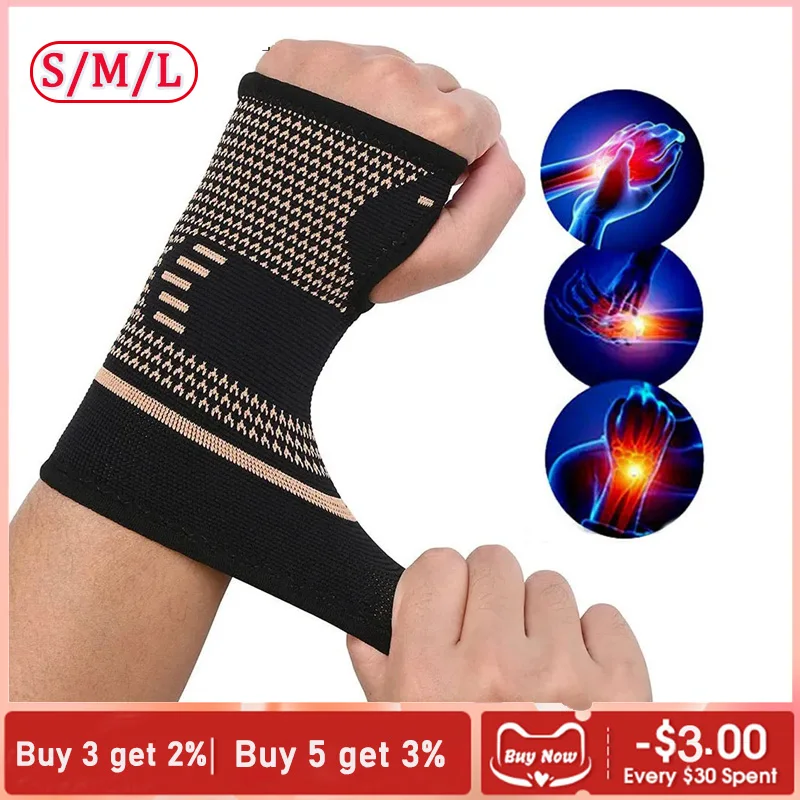 1Pcs Copper Fiber Bracer Wrist Elastic Sport Bandage Wristband Hand Gym Support Wrist Brace Wrap Tennis Fitness Powerlifting