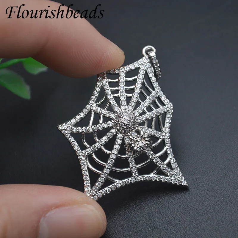 Unique New Style Spider Web Shape Big Pendant Paved CZ Beads for Fashion Girl Man DIY Jewelry Making Necklace 5pcs/lot