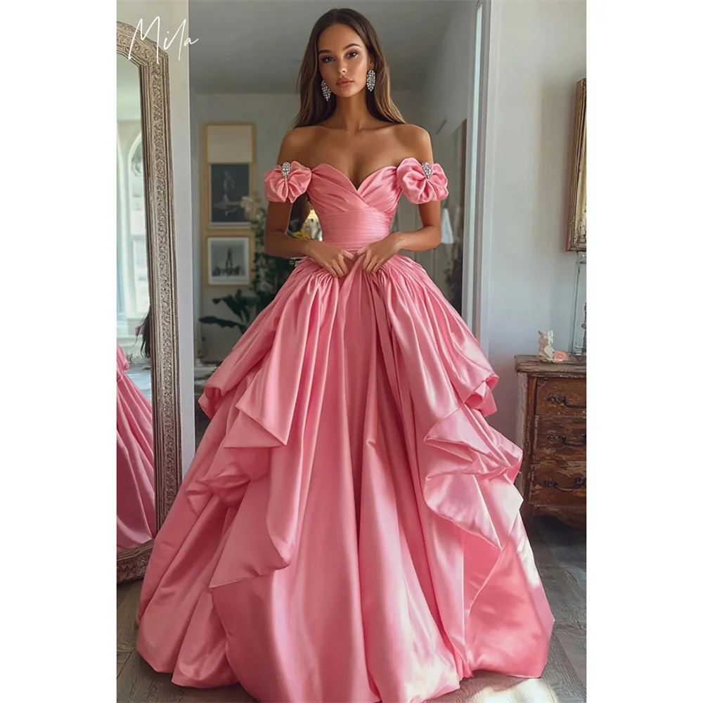 

Мила Розовые плиссированные платья принцессы для выпускного вечера с вырезом в форме сердца Индивидуальные вечерние платья трапециевидной формы длиной до пола, платья de fiesta 2025