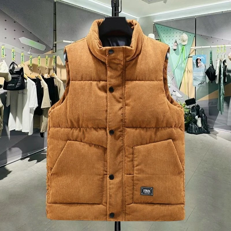 

Men's Corduroy Denim Vest Thickened Insulated Winter Jacket with Stand Collar Trendy Layered Winter Coat for Men Fashionable