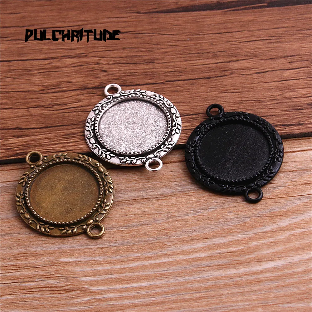 6pcs/lot Metal Trendy Cameo Diplopore Round Cabochon Pendant Setting Blank Pendants for Jewelry Making T6426